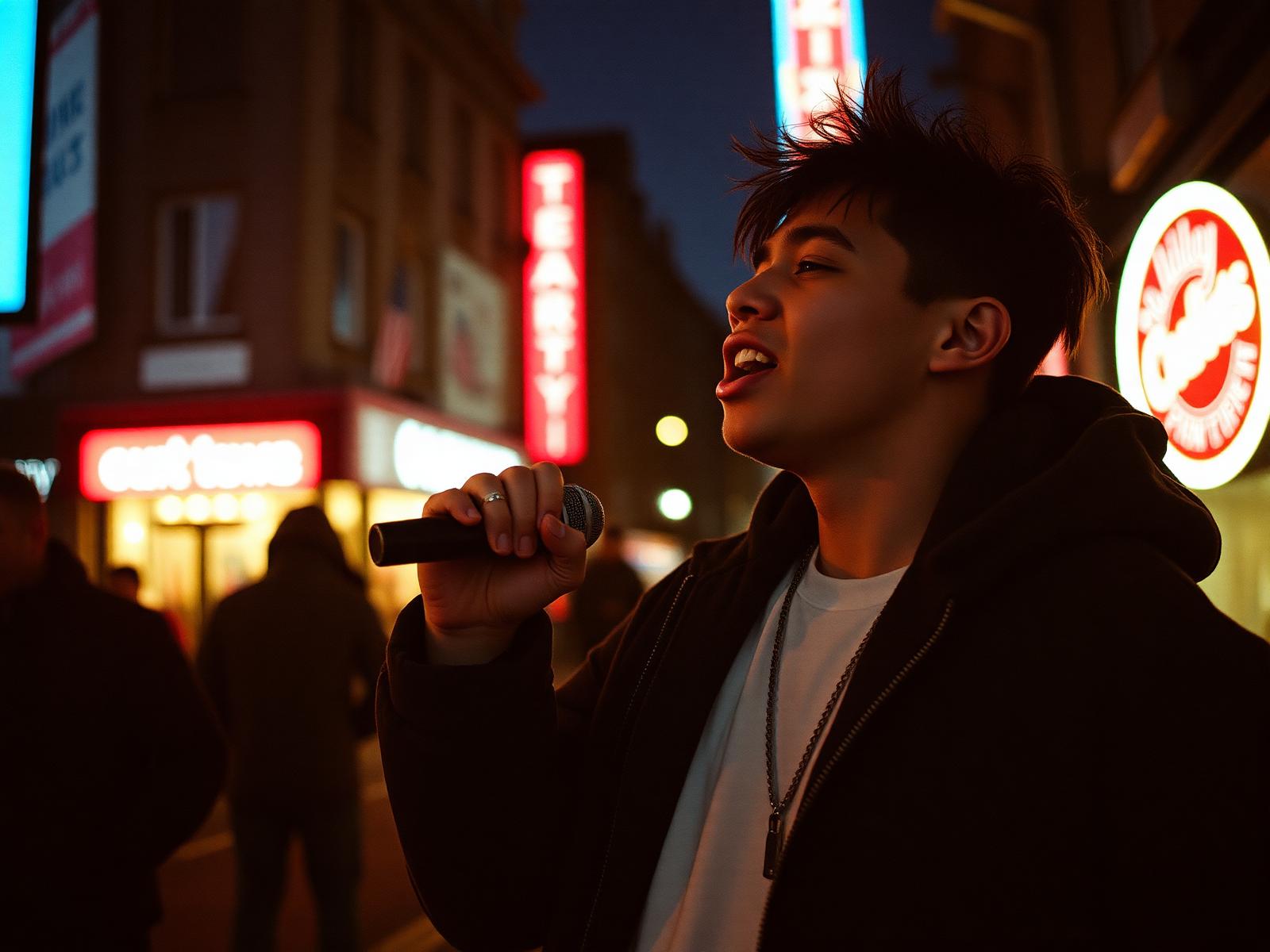 Rapper freestyling on a London street